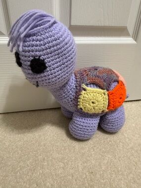 Handmade Crochet Turtle Plush in Lavender with Colorful Shell